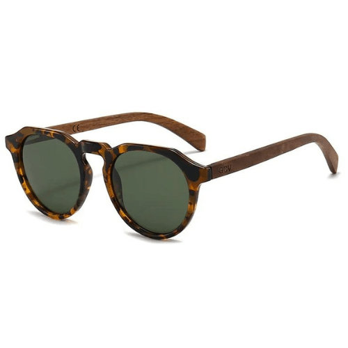 Óculos de Sol Feminino com Acabamento Leopard Grain em Madeira - Femory