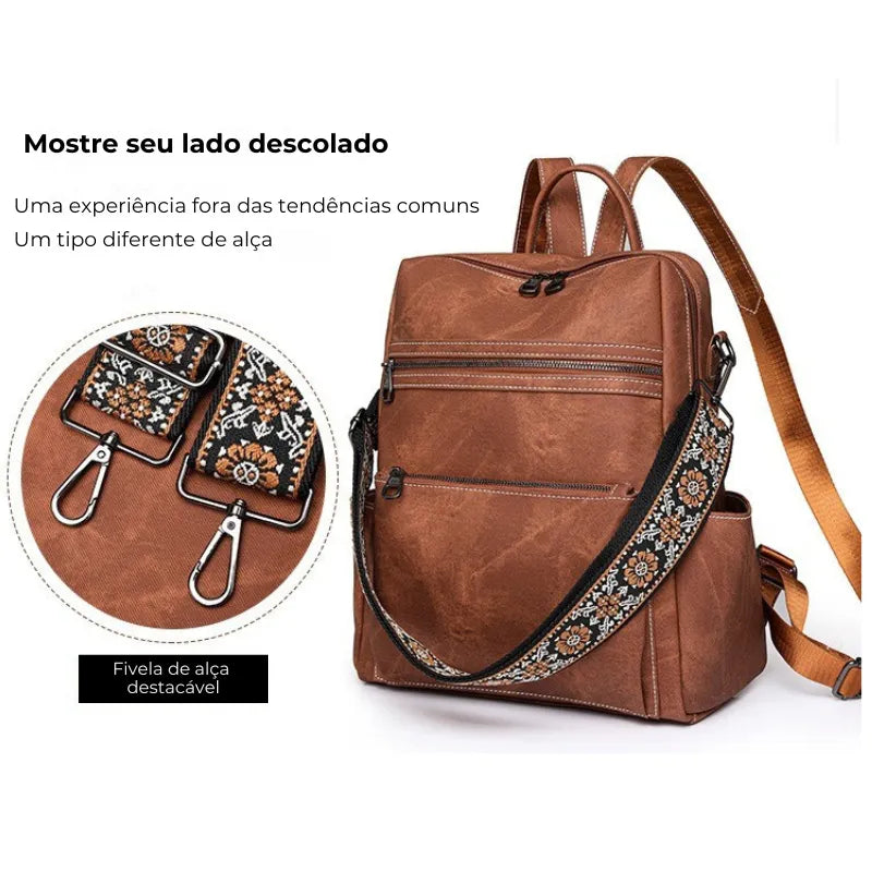 Bolsa Mochila Feminina de Couro Vegano com Alça