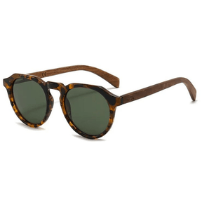Óculos de Sol Feminino com Acabamento Leopard Grain em Madeira - Femory