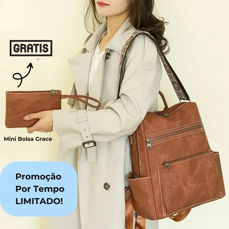 Bolsa Mochila Feminina de Couro Vegano com Alça